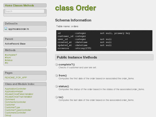 Example screenshot of the documentation of the server generated using RDoc.